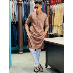 Parrth Enterprisess Men Textured Regular Kurta with Pyjamas-picture-19