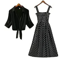 Parth Enterprises Senora Women Stylish and Trendy Polka Smoking Dress with Blue Floral Shrug-picture-39