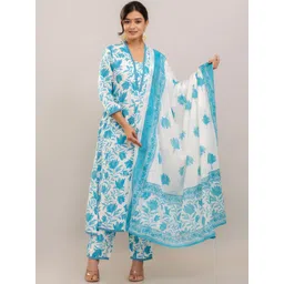 PARTHVI Floral Printed Anarkali Kurta With Trousers & Dupatta-image-49