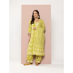 PARTHVI Floral Printed Mirror Work Kurta With Trousers & Dupatta-image-1