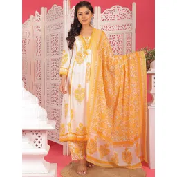 PARTHVI  Floral Printed Thread Work Straight Kurta With Trousers & Dupatta-image-44