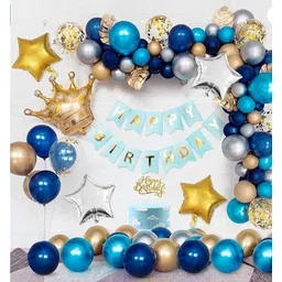 Solid Golden and blue Happy Birthday Decoration Combo Kit with Banner, Balloons,crown foil 51pcs for Birthday Decoration Boys,Girl,Husband, Wife, Girl Friend, Adult. (blue 51pcs) (Set of 51 Balloon-image-3