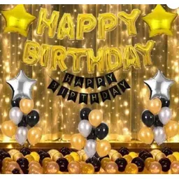 Solid golden silver black theme birthday party decorations items kit combo set Balloon-image-6