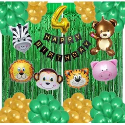 Solid green jungle 4 year fourth birthday theme Happy Birthday Decoration Balloon-image-5
