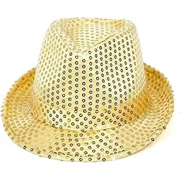 party honchoos Sequin Hat for Man and Women,Western Sequin Fedora Hat Bling Dance Hats (Golden)-picture-20