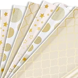 Party Propz Gift Wrapping Paper - Pack of 6 Pcs Gift Wrapper Sheets | Gift Paper Sheets | Wrapping Paper For Gift Packing | Packing Paper for Gifts | Gift Wrap Paper Roll | White and Golden-picture-27