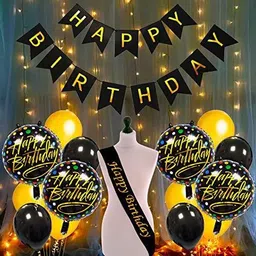 party propz Happy Birthday Decoration Kit Combo Fairy Led Lights - 19pcs Set Banner, Balloon, Metallic, Foil, Sash For Boys, Girls, Kids, Wife, Girl Friend, Woman, 16th, 18th, 21st, 30th Party Supplies-picture-13