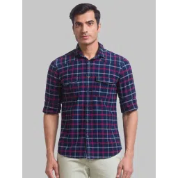 Parx Blue Cotton Slim Fit Checks Shirt-picture-28