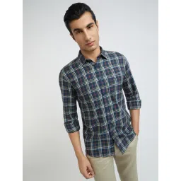 Parx Blue Cotton Slim Fit Checks Shirt-picture-30