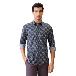Parx Blue Cotton Slim Fit Printed Casual Shirt-picture-10