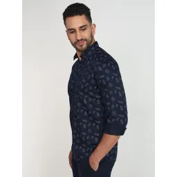 Parx Blue Cotton Slim Fit Printed Casual Shirt image 4