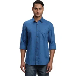 Parx Blue Cotton Slim Fit Printed Shirt-picture-19