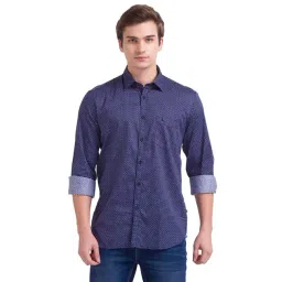 Parx Blue Cotton Slim Fit Printed Shirt-picture-18