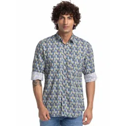 Parx Blue Cotton Slim Fit Printed Shirt-picture-20