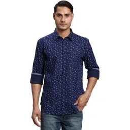 Parx Blue Cotton Slim Fit Printed Shirt-picture-17