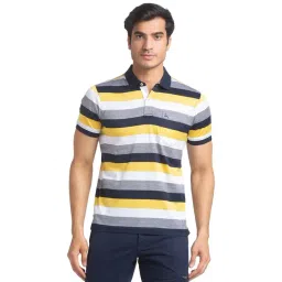 Parx Blue Pure Cotton Regular Fit Striped Polo T-Shirt-picture-23
