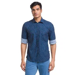 Parx Blue Pure Cotton Slim Fit Printed Shirt-picture-44