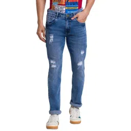 Parx Blue Slim Tapered Fit Distressed Jeans-picture-19
