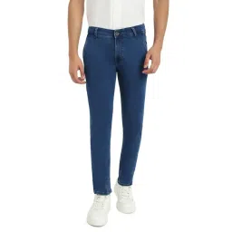 Parx Dark Blue Cotton Blend Tapered Fit Jeans-picture-13