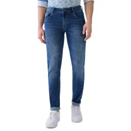 Parx Dark Blue Cotton Blended Slim Fit Jeans-picture-13