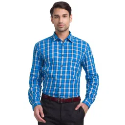 Parx Dark Blue Slim Fit Check Shirts-picture-32