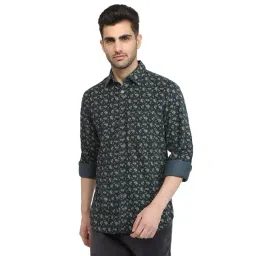 Parx Green Cotton Slim Fit Printed Casual Shirt-picture-17