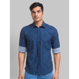 Parx Men Blue Pure Cotton Printed Spread Collar Roll Up Sleeves Casual Shirt-picture-10