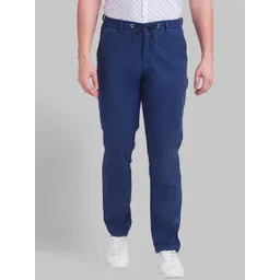 Parx Men Blue Regular Fit Solid Cotton Trousers-picture-14