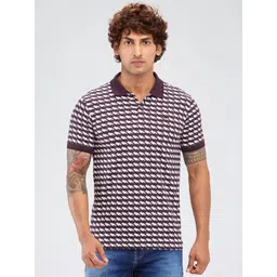 Parx Men Geometric Printed Polo Collar Cotton T-shirt-image-5