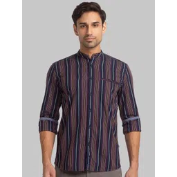 Parx Men Slim Fit Striped Band Collar Cotton Casual Shirt-picture-18