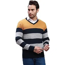 parx Men's Regular Fit Pure Acrylic Full Sleeve V Neck Yarn Dyed Pattern Yellow Casual Sweater-picture-30