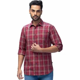 Parx Red Cotton Slim Fit Checks Shirt-picture-34