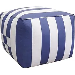 Pasargad Home Galaxy Collection White/Blue Striped Pattern Pouf Ottoman-picture-29