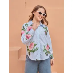 Pasha India Blue Floral Striped Over Sized Shirt-picture-14