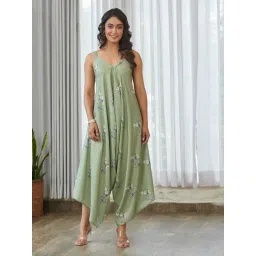 Pasha India Green Cotton Rayon Flared Fit Floral Jumpsuit-picture-40