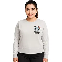 pashee Sweatshirt with Teddy Bear Print, Round Neck, White, Cotton Fleece, Long Sleeve, Regular Fit-picture-39
