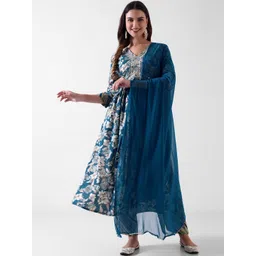 Pashet Women Floral Printed Anarkali Kurta with Trousers & Dupatta-picture-23