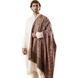 pashmoda Men 100% Pure Wool Fabric Sozni Embroidered Shawl, Stole and Wrap, Woolmark Certified Fabric Base, Heritage Pashmina Kashmiri Stole, Shawl, Wrap (Size: 40x80 Inches, Brown Color)-picture-36