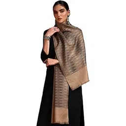 pashmoda Women 100% Pure Wool Ikat Checkered Stole, Scarf, Wrap, Sustainable and Natural Fabric, Luxury Heritage Pashmina Gift, Evening Stole (Size 28x80 Inches, Beige) CHST05-picture-54