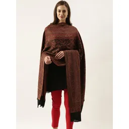Pashmoda Women Black & Brown Woven Design Jamawar Shawl-picture-35