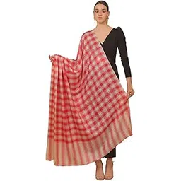 pashtush womens Extra Fine Wool shawl, CHECKERED design, Beige And Red-picture-14
