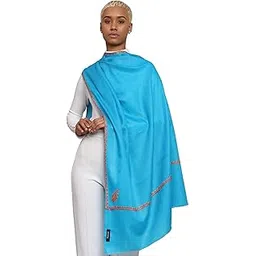 pashtush Womens Extra Fine Wool Stole, Kashmiri Hand Embroidery, Kingri Design, Arabic Sea Blue-picture-13
