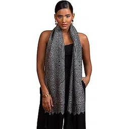 pashtush Womens Extra Fine Wool Stole, Paisley Jamawar Design, Black-picture-14