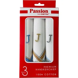 PASSION FROM OMTEX Men's Initial Alphabet Monogram (J) Embroidery 100% Pure Cotton Handkerchief ["WHITE WITH EMBROIDARY & COLORED BORDER"] Handkerchief-picture-13