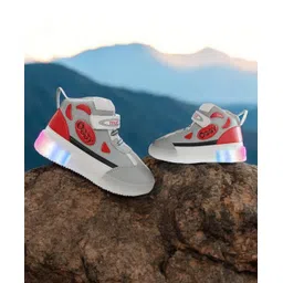 PASSION PETALS Colour Blocked & Oggy Text Designed With Velcro Closure LED Shoes - Grey & Red-picture-23