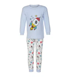 Passion Petals Kids Blue & White Printed T-Shirt with Pajamas-picture-12