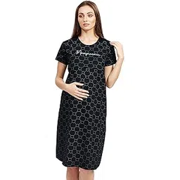 pastel clip Knee Length Cotton Teddy Printed Maternity Night Dresses for Women Feeding, Wine, 8009 Regular Dress-picture-37