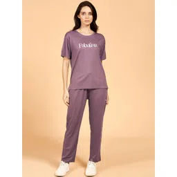 PASTEL CLIP Typography Printed Round Neck T-Shirt With Trousers Co-Ords-picture-10