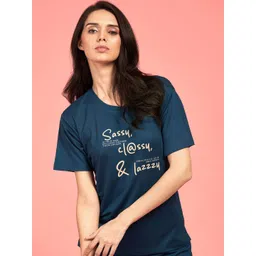 PASTEL CLIP Typography Printed Round Neck T-Shirt With Trousers Co-Ords image 3