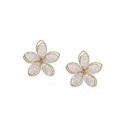 PASU FASHION Gold-Plated Artificial Stone Studded Floral Studs image 2